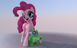 Size: 2000x1250 | Tagged: safe, artist:deathpwny, imported from derpibooru, gummy, pinkie pie, alligator, earth pony, pony, 3d, female, male, mare, open mouth, signature