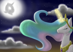 Size: 697x495 | Tagged: safe, artist:xxfrostwhiskerxx, imported from derpibooru, princess celestia, princess luna, crying, magic, mare in the moon, moon, night, sad