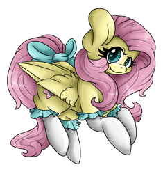 Size: 2480x2633 | Tagged: safe, artist:sk-ree, imported from derpibooru, fluttershy, clothes, female, simple background, socks, solo, tail bow, transparent background