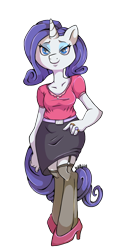 Size: 552x1135 | Tagged: safe, artist:krriia, imported from derpibooru, rarity, anthro, clothes, female, looking at you, shoes, skirt, solo, stockings