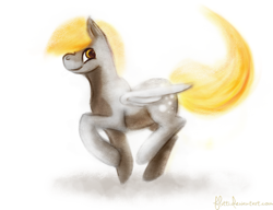 Size: 1024x788 | Tagged: safe, artist:flutti, imported from derpibooru, derpy hooves, pegasus, pony, female, mare, raised hoof, simple background, smiling, solo