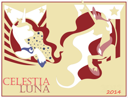 Size: 4107x3141 | Tagged: safe, artist:aliasforrent, edit, imported from derpibooru, princess celestia, princess luna, limited palette, polish, poster