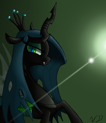 Size: 1532x1772 | Tagged: dead source, safe, artist:winterdominus, imported from derpibooru, queen chrysalis, changeling, changeling queen, female, lens flare, solo