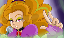 Size: 4300x2550 | Tagged: safe, artist:frankaraya, imported from derpibooru, adagio dazzle, equestria girls, rainbow rocks, bedroom eyes, female, grin, humanized, looking at you, microphone, smirk, solo, these are not the droids you're looking for