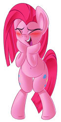 Size: 786x1579 | Tagged: safe, artist:january3rd, imported from derpibooru, pinkie pie, pony, belly button, bipedal, blushing, cute, cuteamena, diapinkes, female, pinkamena diane pie, simple background, solo, squee, transparent background