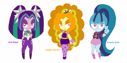 Size: 1824x908 | Tagged: safe, artist:miracle32, imported from derpibooru, adagio dazzle, aria blaze, sonata dusk, equestria girls, chibi, cute, the dazzlings