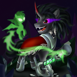 Size: 2500x2500 | Tagged: safe, artist:awalex, imported from derpibooru, king sombra, bat pony, pony, unicorn, anastasia, crossover, crystal, dark magic, don bluth, grigori rasputin, magic, skull