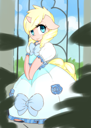 Size: 854x1200 | Tagged: safe, artist:acharmingpony, imported from derpibooru, oc, oc only, semi-anthro, clothes, cute, dress, ocbetes, solo