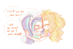 Size: 709x476 | Tagged: safe, artist:jankrys00, imported from derpibooru, adagio dazzle, aria blaze, equestria girls, rainbow rocks, adaria, annoyed, blushing, duo, female, lesbian, shipping