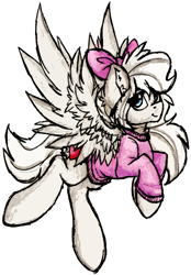 Size: 887x1272 | Tagged: safe, artist:iroxykun, imported from derpibooru, oc, oc only, oc:angel heartwings, pegasus, pony, bow, clothes, cutie mark, female, mare, sweater, wings