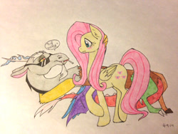 Size: 640x480 | Tagged: safe, artist:ameliacostanza, imported from derpibooru, discord, fluttershy, discoshy, female, male, shipping, straight, traditional art