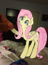 Size: 480x640 | Tagged: safe, artist:ameliacostanza, imported from derpibooru, fluttershy, female, paper child, solo, traditional art