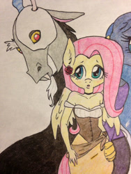 Size: 480x640 | Tagged: safe, artist:ameliacostanza, imported from derpibooru, discord, fluttershy, anthro, discoshy, female, male, phantom of the opera, shipping, straight