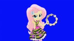 Size: 1280x720 | Tagged: safe, imported from derpibooru, fluttershy, equestria girls, animated, blue screen, female, green screen, musical instrument, solo, tambourine