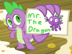 Size: 1280x960 | Tagged: safe, edit, edited screencap, imported from derpibooru, screencap, spike, dragon, equestria games (episode), spike at your service, exploitable meme, male, meme, mr. the dragon, spike card meme