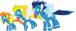 Size: 4000x1664 | Tagged: safe, artist:landmark520, imported from derpibooru, blaze, soarin', surprise, the ticket master, gasp, goggles, jaw drop, simple background, transparent background, vector, wonderbolts, wonderbolts uniform