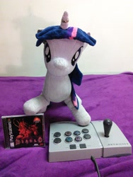 Size: 1944x2592 | Tagged: artist needed, safe, imported from derpibooru, twilight sparkle, arcade stick, blanket, diablo, diablo (series), diablo 1, diablo i, horn ring, irl, jin, photo, playstation, plushie