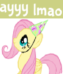 Size: 316x373 | Tagged: safe, edit, imported from derpibooru, fluttershy, ayy lmao, expand dong, exploitable meme, faic, hat, meme, party hat