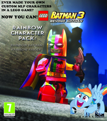 Size: 902x1024 | Tagged: safe, imported from derpibooru, rainbow dash, batman, lego, obligatory pony, video game