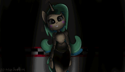 Size: 1280x731 | Tagged: dead source, safe, artist:zacproductions, imported from derpibooru, oc, oc only, oc:glimmering springs, anthro, robot, animated, animatronic, anthro oc, dark, five nights at freddy's, five nights at freddy's 2, flicker, scary