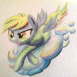 Size: 1024x1024 | Tagged: safe, artist:dynamiclines, imported from derpibooru, derpy hooves, pegasus, pony, cloud, female, mare, solo, traditional art