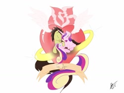 Size: 1024x768 | Tagged: safe, artist:royalpony, imported from derpibooru, princess cadance, oc, oc:qlimax, canon x oc, flower, heart, infidelity, ring, te amo, wings