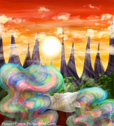 Size: 5000x5500 | Tagged: safe, artist:flowerforce, imported from derpibooru, princess celestia, absurd resolution, crepuscular rays, dawn, female, lying down, mountain, on side, side, solo, sunrise