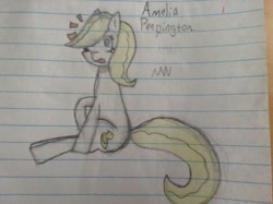 Size: 2592x1936 | Tagged: safe, artist:night_wisp, imported from derpibooru, oc, oc only, oc:amelia peepington, earth pony, pony, lined paper, solo, traditional art