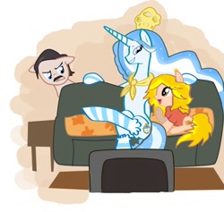 Size: 960x911 | Tagged: safe, artist:askprincessargenta, imported from derpibooru, oc, oc:princess argenta, argentina, casados con hijos, couch, moni argento, nation ponies, pepe argento, ponified, television