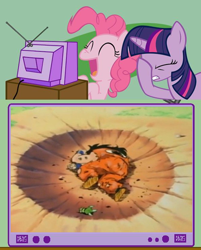 Size: 596x740 | Tagged: safe, imported from derpibooru, pinkie pie, twilight sparkle, dead, dragon ball, dragon ball z, exploitable meme, facehoof, meme, mixed reactions, obligatory pony, tv meme, yamcha, yamcha's death pose