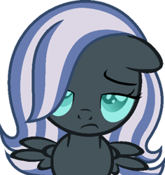 Size: 400x424 | Tagged: safe, artist:archerinblue, imported from derpibooru, oc, oc only, oc:nightdrop, frown, magical lesbian spawn, offspring, parent:oc:nyx, parent:oc:snowdrop, parents:oc x oc, parents:snownyx, simple background, solo, transparent background, unamused