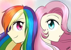 Size: 1454x1035 | Tagged: safe, artist:riouku, imported from derpibooru, fluttershy, rainbow dash, human, duo, humanized