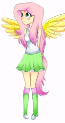 Size: 4000x7500 | Tagged: safe, artist:scarlet-spectrum, imported from derpibooru, fluttershy, equestria girls, clothes, female, humanized, skirt, solo, tanktop, winged humanization