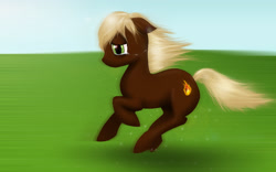 Size: 2560x1600 | Tagged: safe, artist:missmikka, imported from derpibooru, oc, oc only, oc:fragile fire, oc:seraphine, earth pony, pony, crying, fire, floppy ears, running, sad, solo