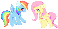 Size: 850x428 | Tagged: safe, artist:cutie-pie-neko, imported from derpibooru, fluttershy, rainbow dash, pegasus, pony, blushing, cute, duo, female, mare, profile, simple background, transparent background