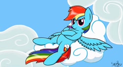 Size: 1900x1040 | Tagged: safe, artist:sheandog, imported from derpibooru, rainbow dash, cloud, cloudy, female, solo