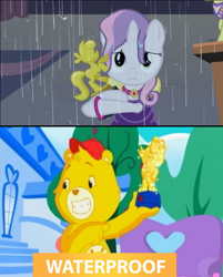 Size: 776x967 | Tagged: safe, imported from derpibooru, sweetie belle, for whom the sweetie belle toils, care bears, care bears adventures of care a lot, comparison, funshine bear, happy, sad, statue