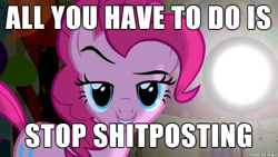 Size: 610x343 | Tagged: safe, imported from derpibooru, pinkie pie, image macro, meme, reaction image, shitposting, vulgar