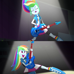 Size: 1280x1282 | Tagged: safe, imported from derpibooru, screencap, rainbow dash, equestria girls, rainbow rocks, animation error, female, guitar, solo