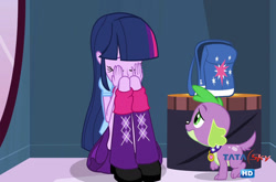 Size: 1412x930 | Tagged: safe, imported from derpibooru, screencap, spike, twilight sparkle, dog, equestria girls, clothes, hindi, india, skirt, spike the dog, tamil, tata sky, television, telugu, upskirt denied