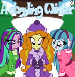 Size: 878x910 | Tagged: safe, artist:queentigrel, imported from derpibooru, adagio dazzle, aria blaze, sonata dusk, equestria girls, a dazzling winter, alternate hairstyle, snow, the dazzlings, winter, winter outfit