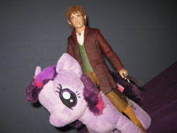 Size: 2816x2112 | Tagged: dead source, safe, imported from derpibooru, twilight sparkle, bilbo baggins, crossover, humans riding ponies, irl, nici, photo, plushie, riding, the hobbit, toy