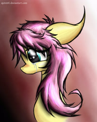 Size: 2000x2500 | Tagged: safe, artist:ap0st0l, imported from derpibooru, fluttershy, bust, crying, female, floppy ears, messy mane, sad, simple background, solo