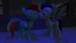 Size: 1024x576 | Tagged: safe, artist:f22raptordude, imported from derpibooru, rainbow dash, soarin', 3d, female, kissing, male, old cutie mark, shipping, soarindash, source filmmaker, straight