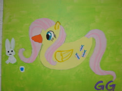 Size: 3264x2448 | Tagged: safe, artist:galaxygoddess, imported from derpibooru, angel bunny, fluttershy, duck, rabbit, canvas, duo, female, flutterduck, paint, species swap, traditional art