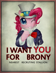 Size: 692x912 | Tagged: safe, artist:kunshomo, imported from derpibooru, pinkie pie, beard, female, parody, pixiv, solo, uncle sam