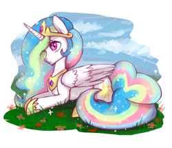 Size: 1567x1345 | Tagged: safe, artist:1an1, imported from derpibooru, princess celestia, alicorn, pony, cute, cutelestia, female, prone, smiling, solo