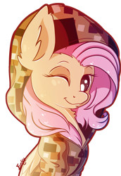 Size: 944x1376 | Tagged: safe, artist:evehly, editor:bitz, imported from derpibooru, fluttershy, clothes, cute, hoodie, hug life, looking at you, simple background, smiling, transparent background, wink