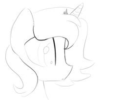 Size: 1280x1049 | Tagged: safe, artist:darkflame75, imported from derpibooru, princess luna, alicorn, pony, lunadoodle, big eyes, bust, female, filly, frown, monochrome, simple background, sketch, solo, white background, woona