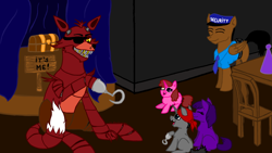 Size: 1600x900 | Tagged: safe, artist:petunedrop, imported from derpibooru, oc, fox, digital art, five nights at freddy's, foxy, mike schmidt, ponified, security guard, this will end in tears, this will end in tears and/or death